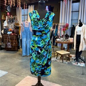 Joe & Elle Blue and Green Asymmetrical Sheath Dress